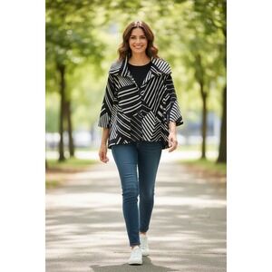 Joseph Ribkoff Geometric Monochrome Jacket Blazer Black White Women Size 14